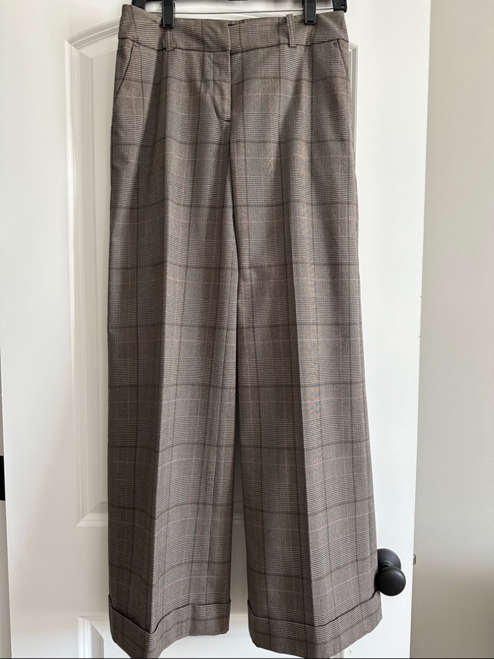 Anne Klein Brown Plaid Wide-Leg Dress Pants